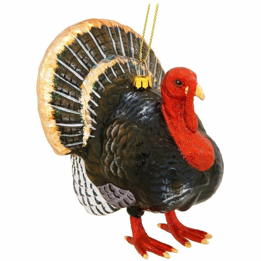 NWT Glass Turkey Ornament Thanksgiving Bird Farm-animal-hang-4.25"-spirit totem